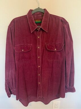 Men's Corduroy Button-Down Shirt in Deep Burgundy